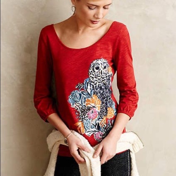 Anthropologie Tops - Anthropologie Forest Fete Owl Blouse